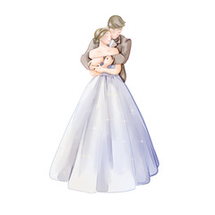 Fototapeta premium bride and groom in wedding dress watercolor