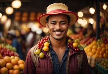 Healthy life concept, handsome white men wearing fruit theme, healthy living movement - Powered by Adobe