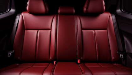 Obraz premium Dark red leather rear passenger seats in an elegant modern luxury car
