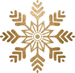 Gold Decorative Snowflake. Metallic Winter Design Element.