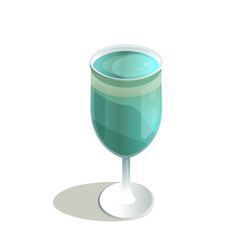 Blue dessert cocktail for party isolated on a white background. Glass of alcoholic drink