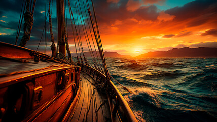 boat in sunset over sea