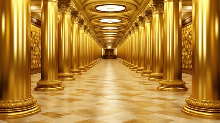 gold corridor pillars background - obrazy, fototapety, plakaty