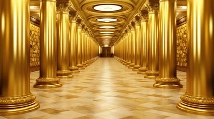 Deurstickers gold corridor pillars background © Murtaza03ai