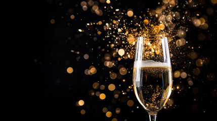 2024 New Year celebration champagne Copy paste area - obrazy, fototapety, plakaty