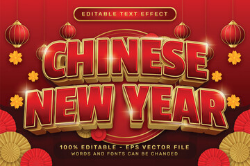 chinese newyear 3d text effect and editable text effect with lanterns and Chinese ornaments - obrazy, fototapety, plakaty