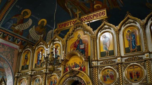 The temple is dotted with Orthodox icons on all the walls.