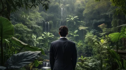 Fotobehang ジャングルを見つめるスーツの男性の後ろ姿 © fumoto-lab