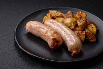 Delicious grilled chicken or pork sausages with salt, spices and herbs