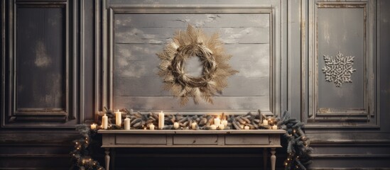 In a cozy Scandinavian home, a vintage Christmas frame adorned the wall, showcasing an abstract...