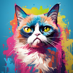  colorful art grumpy cat in pop art style