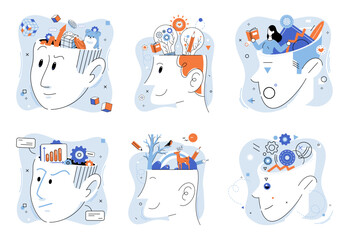 Mindset. Vector illustration. Motivation and inspiration drive imaginative thinking and breakthrough ideas Developing growth mindset enhances critical thinking skills and intellectual agility