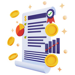 3d icon business contract with money isolated on the transparent background