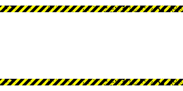 Line yellow and black color with texture and text space. Black and yellow police stripe border, construction, danger, closed caution tapes on white background.  Warning Background for your design. EPS