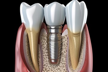 Anatomy of healthy teeth and tooth dental implant in human dentu