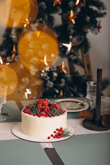 Christmas cake decorated with red berries