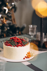 Christmas cake decorated with red berries
