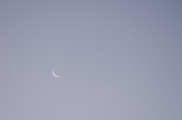 Waning crescent moon phase and pole star. The Nublo Rural Park. Tejeda. Gran Canaria. Canary...