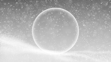 Magic wavy snowy background with copy space glass sphere illustration background.