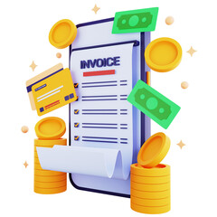 3d icon invoice with money isolated on the transparent background