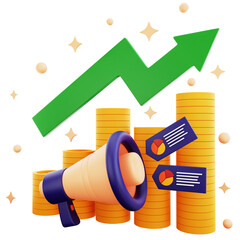 3d icon megaphone business with money isolated on the transparent background