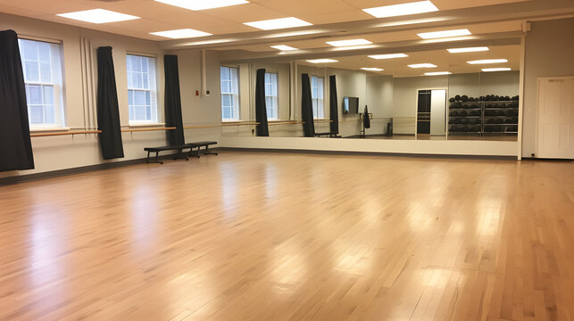 Dance fitness class setup in aerobics studio