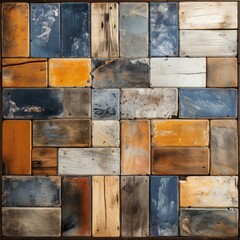 Vibrant and Artistic Square Wall Art with Wooden Tiles