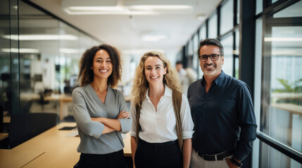 Diverse interracial business team, people diverse group looking at camera. Happy smiling multi-ethnic office worker startup crew photo.Good job, success project and businesspeople partnership concept - obrazy, fototapety, plakaty