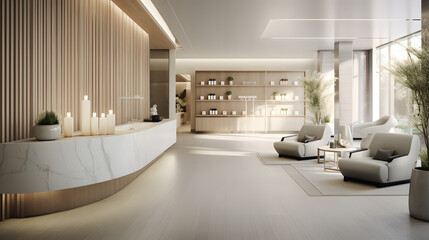 Modern spa reception with sophisticated interior design