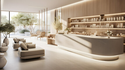 Modern spa reception with sophisticated interior design - obrazy, fototapety, plakaty