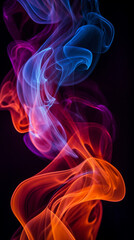 dramatic smoke swirls in different colours on a black background created with Generative Ai
