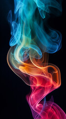 Obraz premium dramatic smoke swirls in different colours on a black background created with Generative Ai