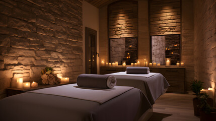 Spa therapy room setup for couple's massage