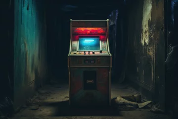 Foto op Plexiglas arcade machine in the dark room, vintage color toned picture © Boraryn