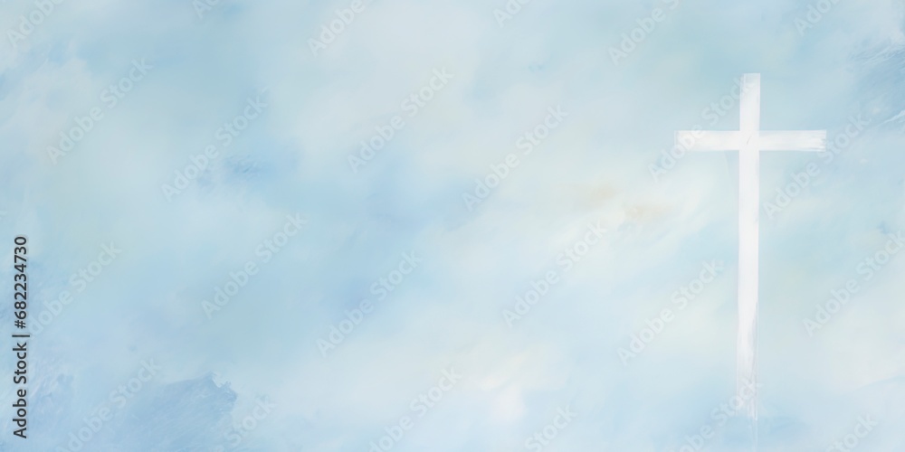 Wall mural blue and white christian themed background. grungy abstract clouds with a cross.