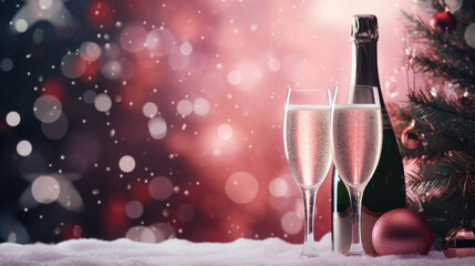 Champagne glasses with festive background. Concept: celebration and holiday cheer.