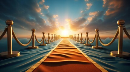  red carpet with spotlight with way to the sky heaven - obrazy, fototapety, plakaty