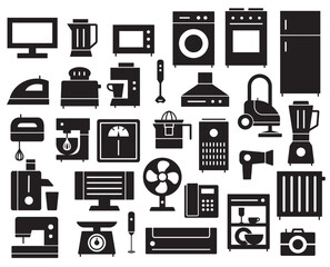 Household appliances vector silhouette icons set 1 - 682237347