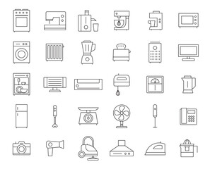 Household appliances outline vector icons set 2
