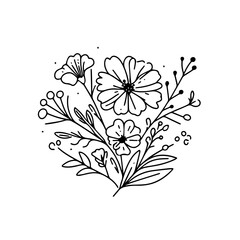 black and white flowers line art. Flower line art. Bouquet of flowers line art. Simple line art of flowers