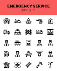 set of Emergency services  Lineal Fill Icons for logo & web. Vector illustration