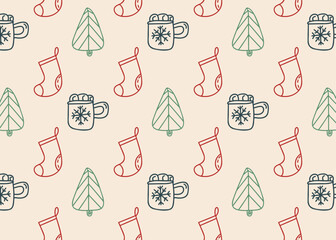 merry christmas and happy new year seamless pattern with icons hand draw