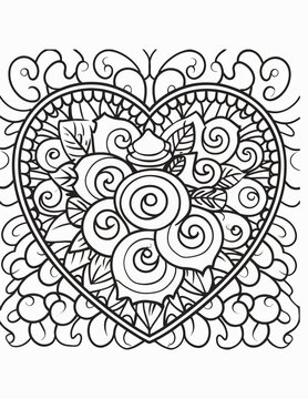 graphics coloring book heart valentines day mandala