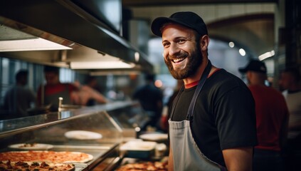 The Pizza Connoisseur: A Smiling Man Enjoying a Lineup of Delicious Pizzas