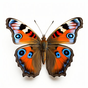 Front View Of Peacock Butterfly Isolated On White Background