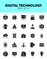 set of Digital Technology Glyph icons for logo & web. Vector illustration