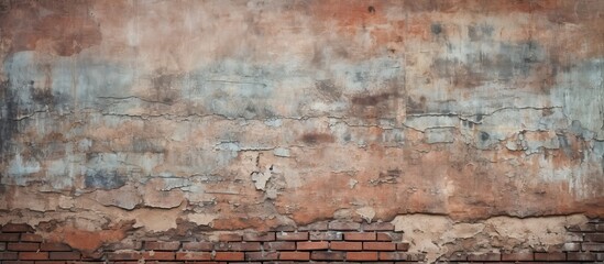 In the background, an aged vintage wallpaper with a grunge pattern adorned the old red brick wall, adding texture and depth to the urban architectures cement and stone construction.
