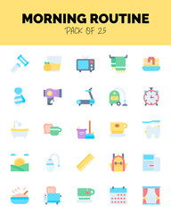 set of Morning routine flat icons for logo & web. Vector illustration