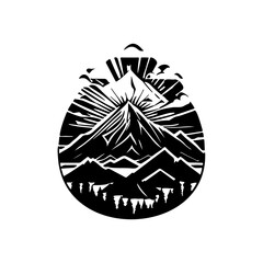 Mountain sun Icon hand draw black colour nature logo symbol perfect.