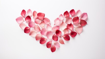  a group of pink petals arranged in the shape of a heart on a white background with a shadow of the petals in the shape of a rectangle of a heart.